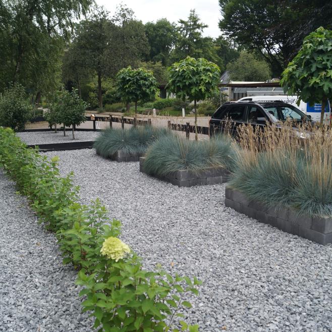 Inspiratie voortuin borders, borders van stapelblokken, border van steen, voortuin